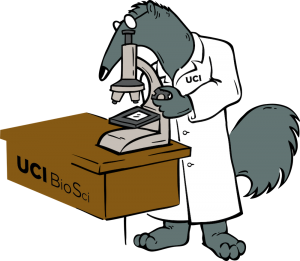 Anteater in lab coat at Bio Sci Lab
